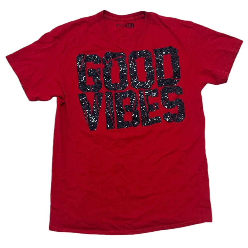 Entitee Brand T Shirt Men’s M Red Black Good Vibes Graphic Tee Casual Crew Neck